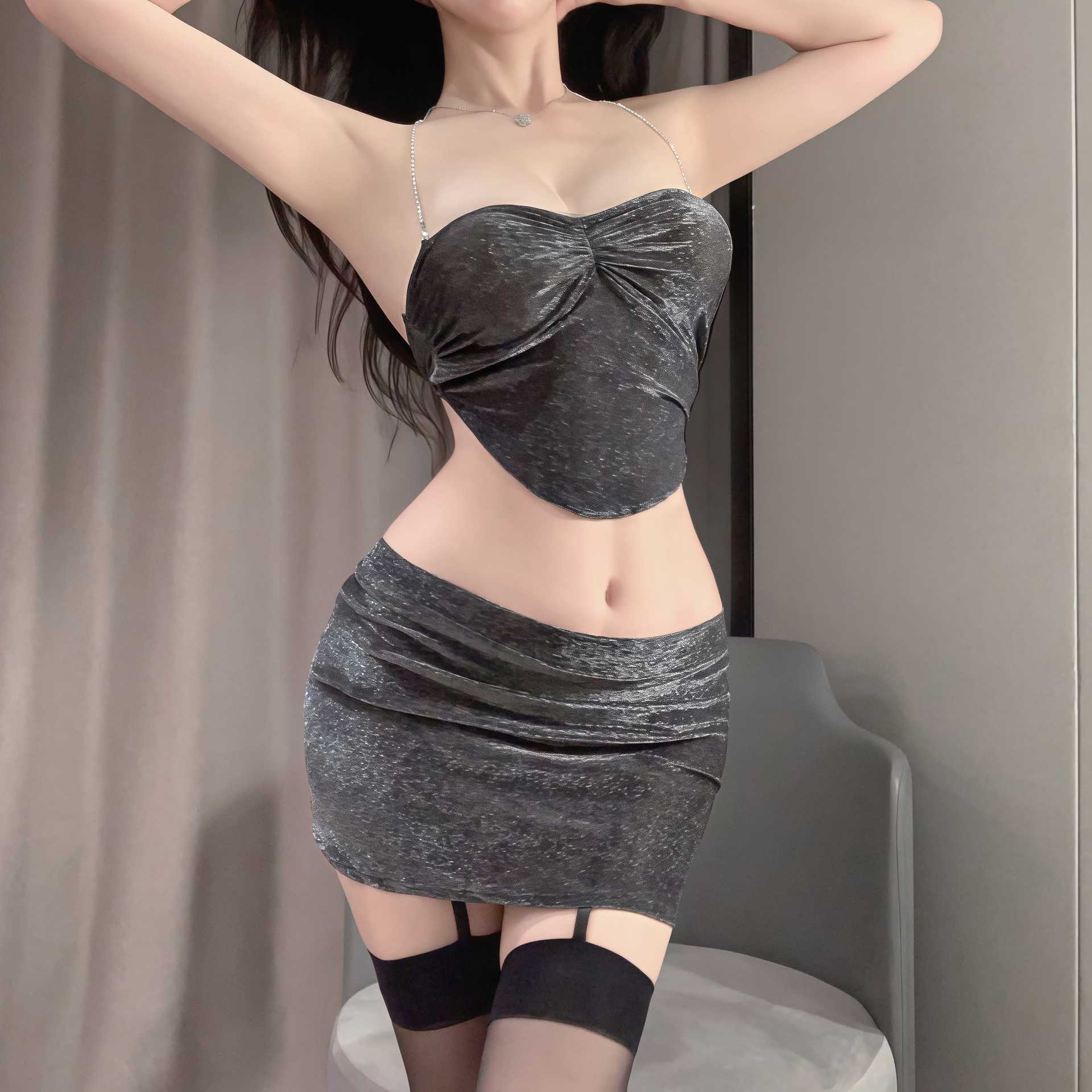 新款性感性感内衣夜店包臀裙辣妹亮闪闪分体式职业女秘书角色扮演