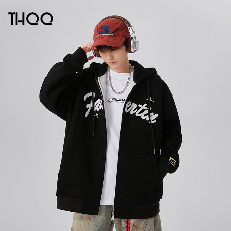 中大童连帽拉链外套男秋冬2025款潮牌学生宽松大码时尚开衫卫衣秋