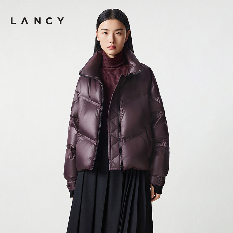 【匈牙利白鹅绒】LANCY/朗姿2025冬季新款翻领蓬松气质短款羽绒服