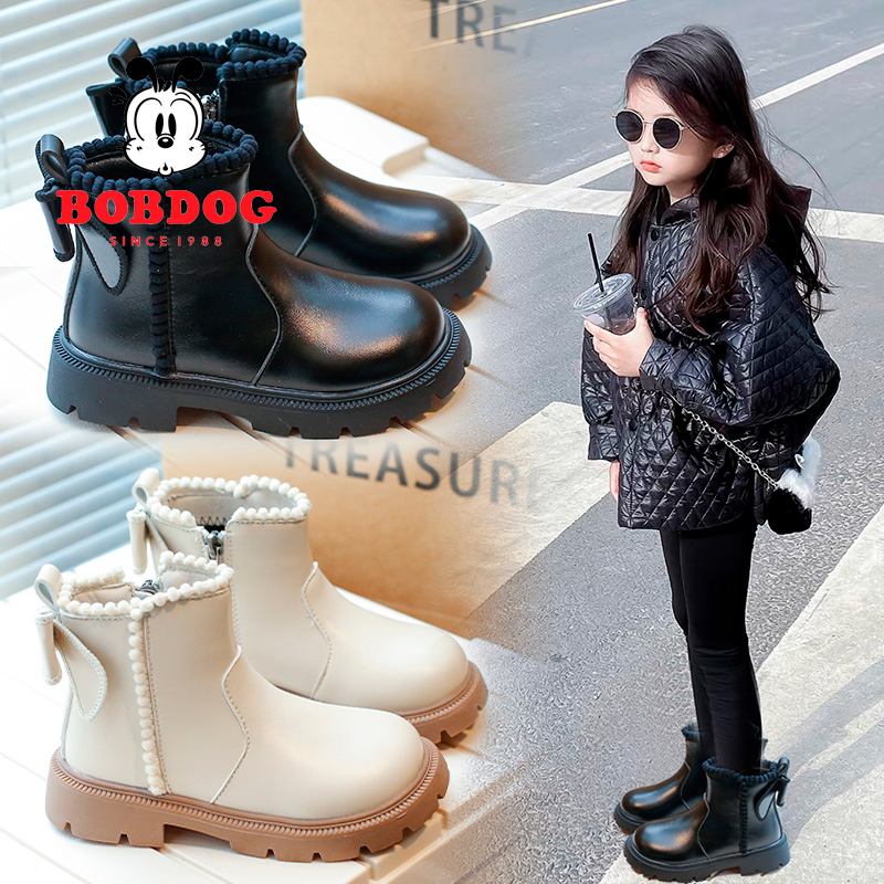 巴布豆女童短靴2025秋冬季新款儿童马丁靴中大童二棉鞋加绒皮靴商品图