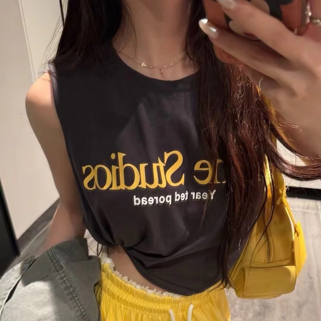 米娜家泡菜定制灰色字母老汉背心