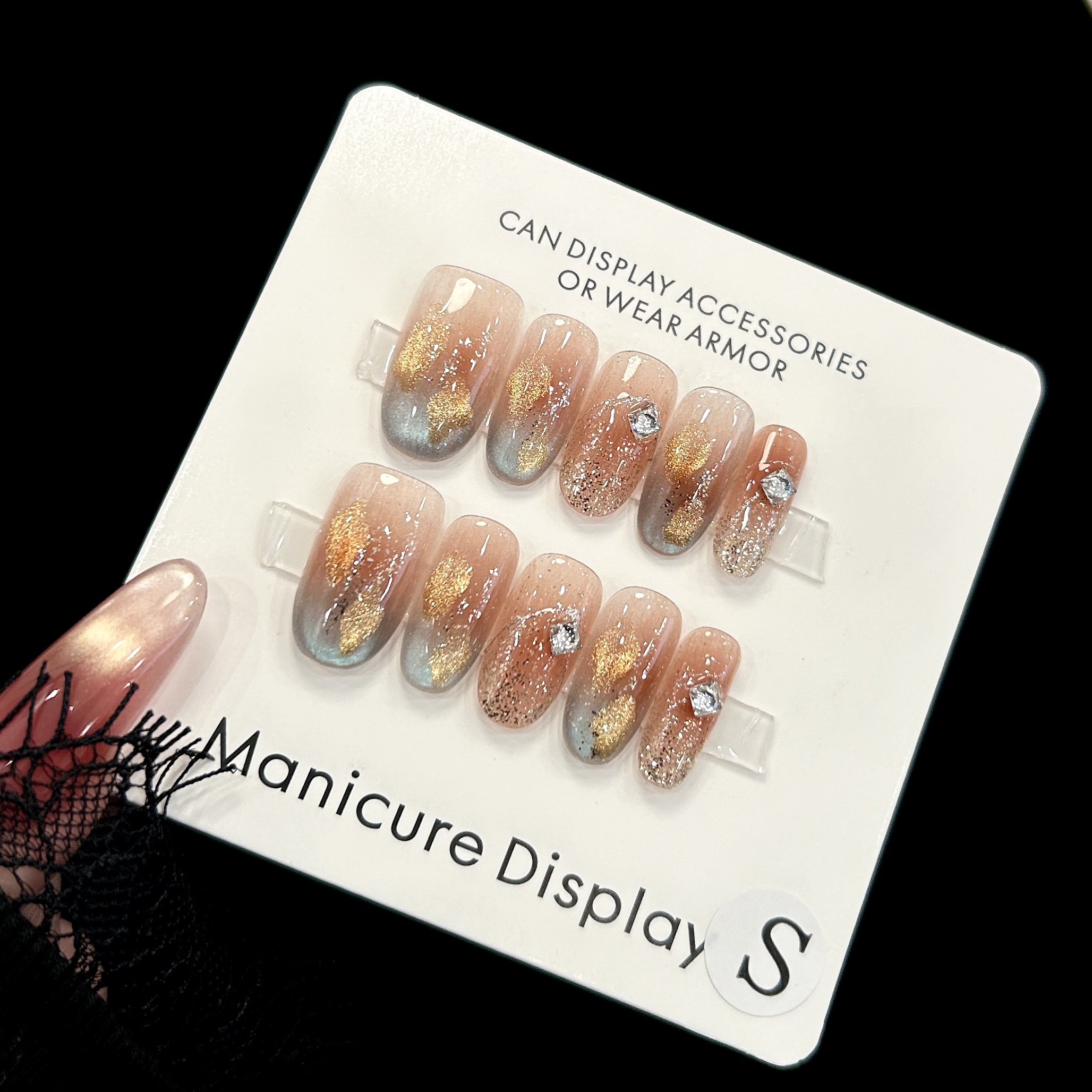 【冰蓝琥珀】蓝珊手工穿戴甲秋冬显白简约纯欲气质百搭美甲贴片