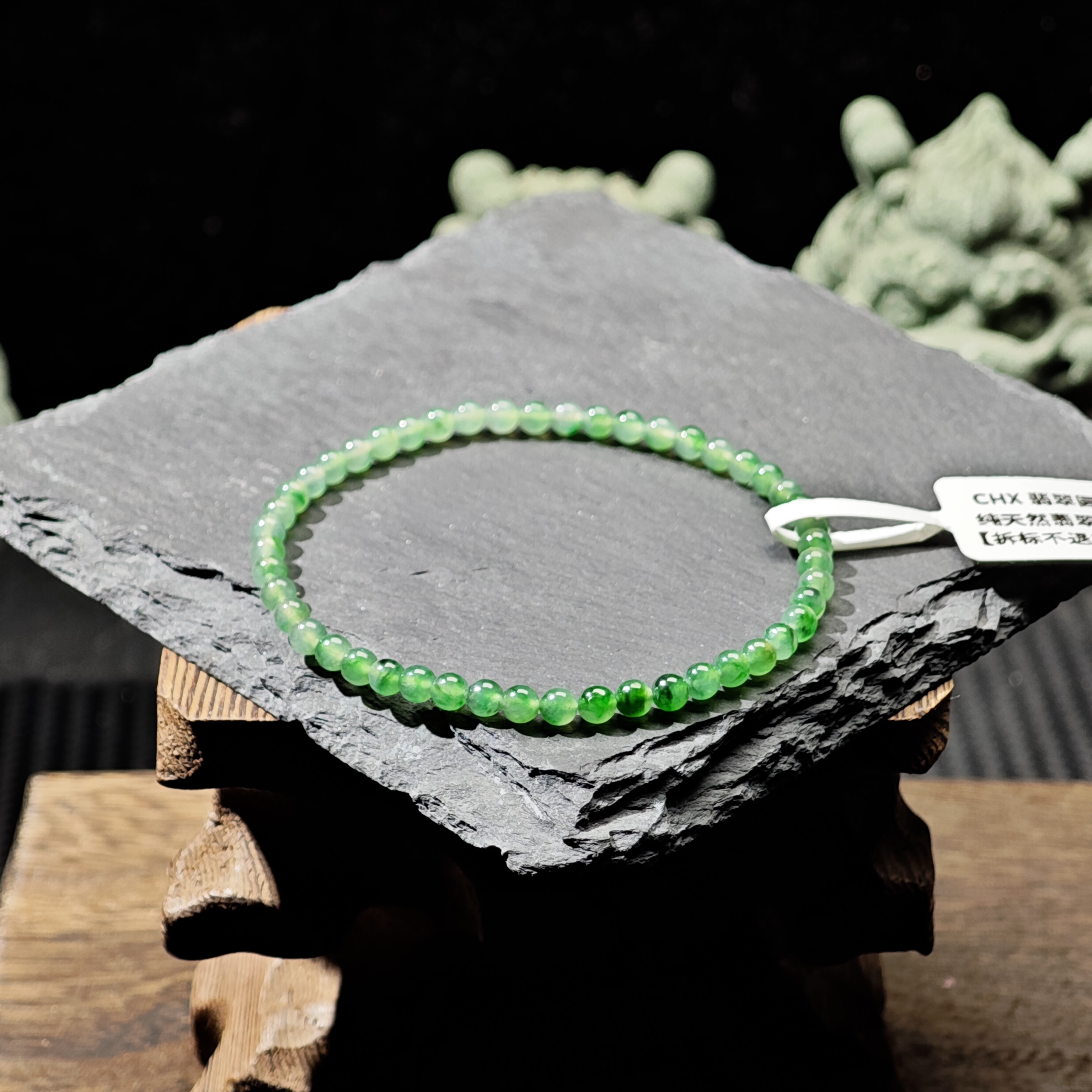 [单品]A3733(卡3+ )缅甸天然翡翠珠冰种翡翠A级货手串48小时鉴赏