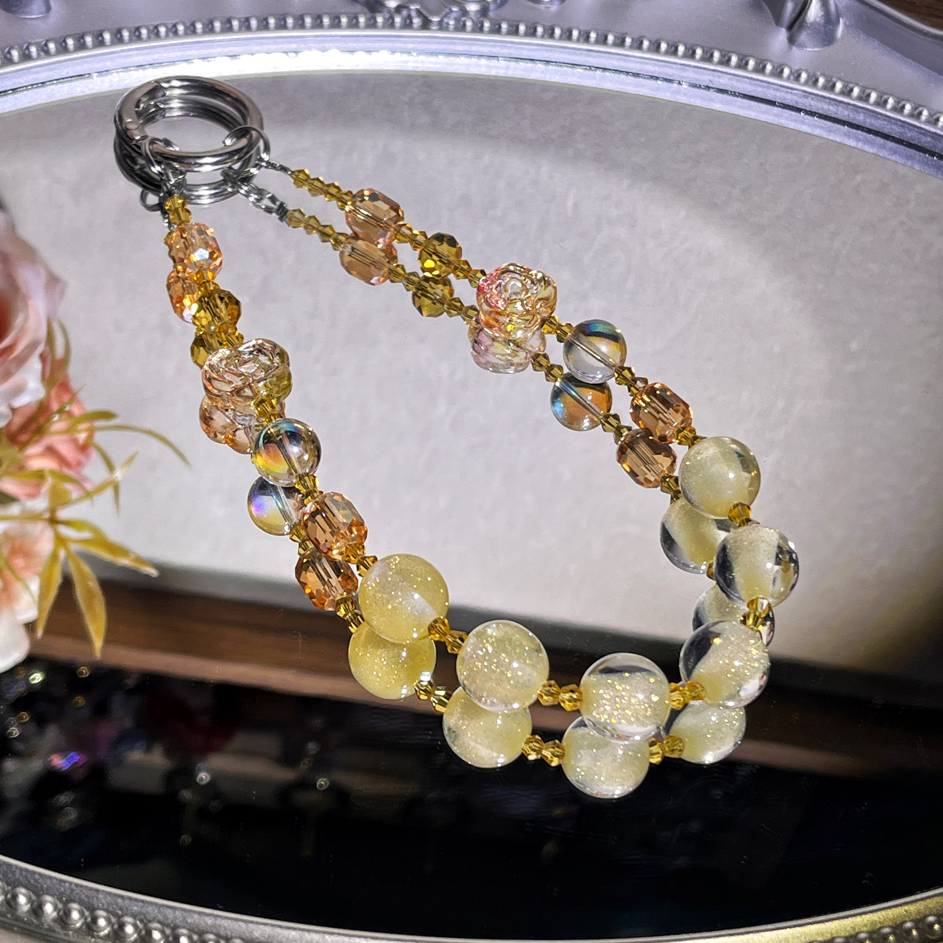 轻奢风原创手工链条手机链串珠水晶珠蝴蝶挂坠钥匙扣