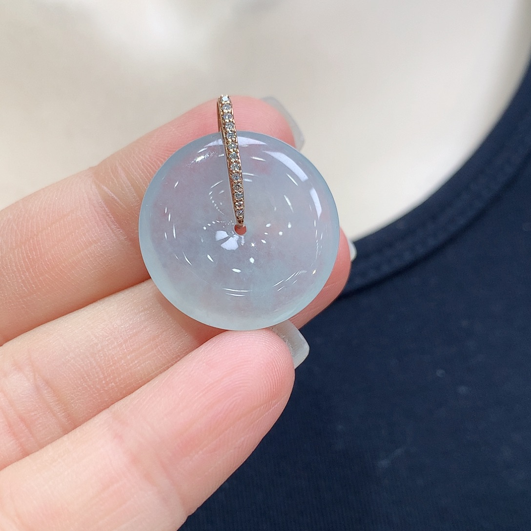 翡翠颈饰18K金镶嵌平安扣