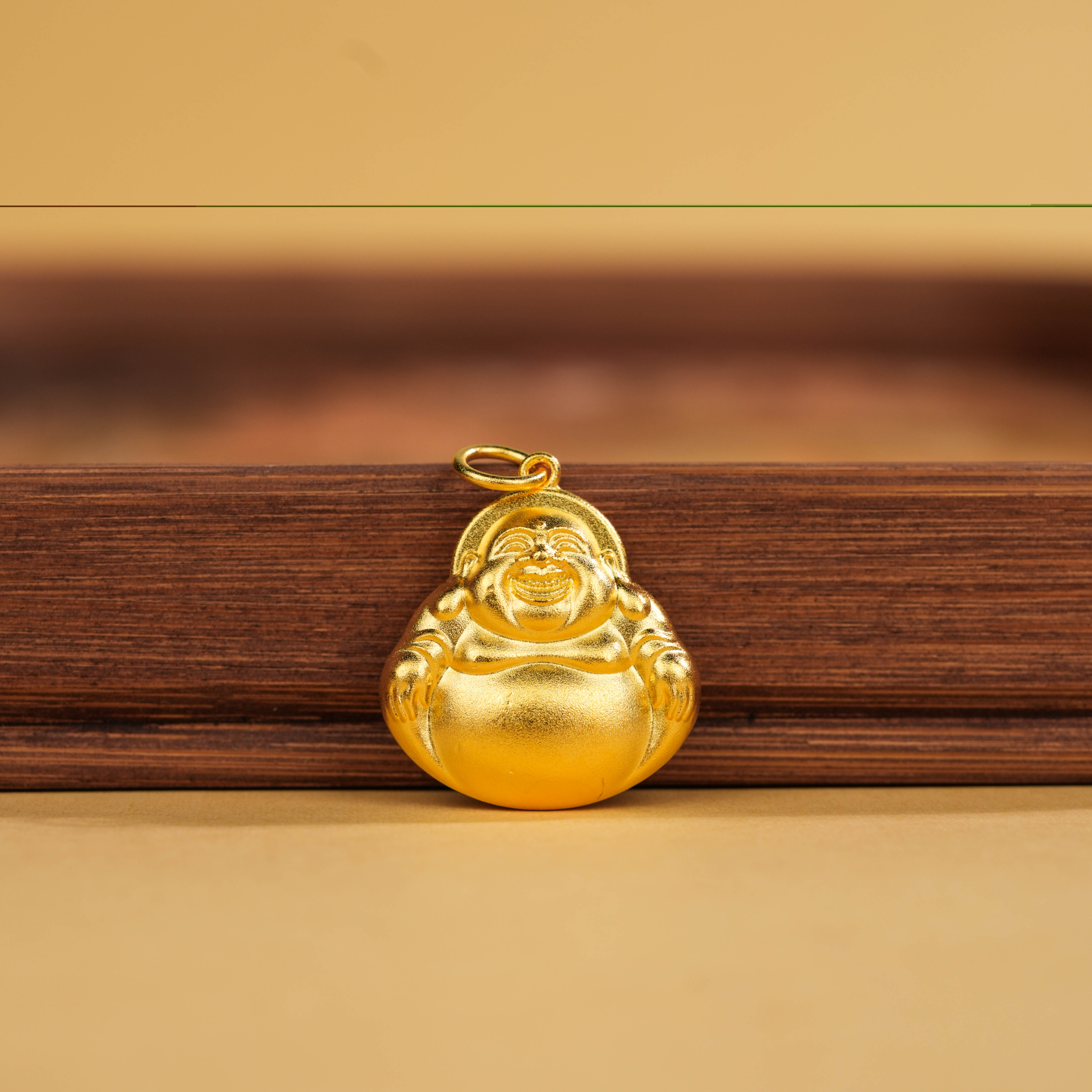 吊坠足银 足银吊坠  足银大肚弥勒佛实心吊坠金色古法经典款