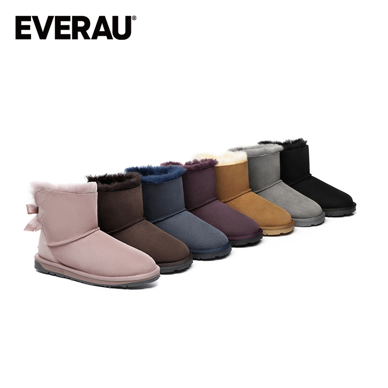  EVERAU冬季雪地靴时尚保暖蝴蝶结皮毛一体女靴女鞋短筒EA3005