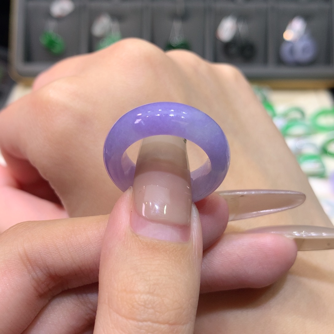翡翠未镶嵌戒指13-14满紫