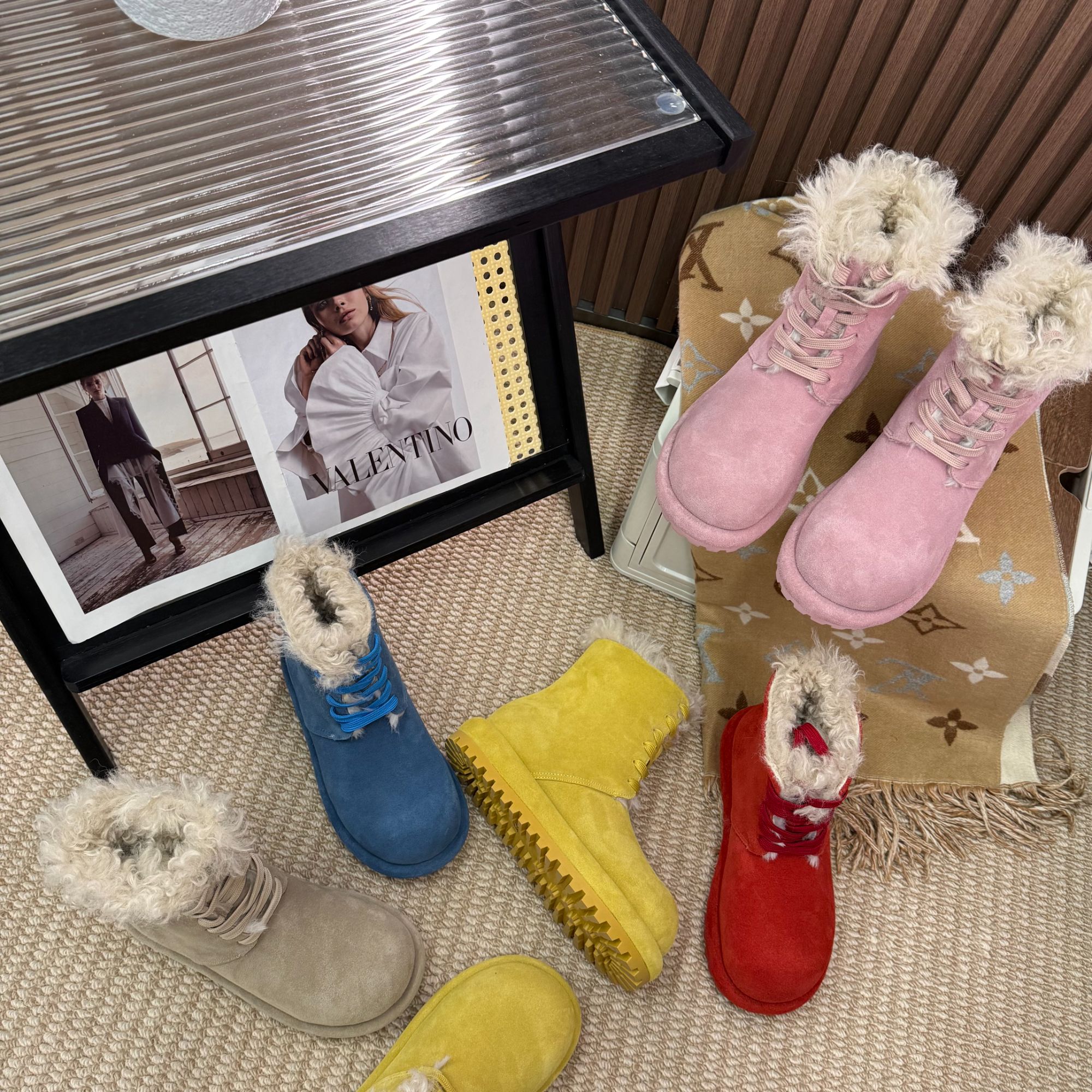 冬季系带厚底圆头糖果色雪地靴女休闲百搭舒适保暖雪地靴110-29