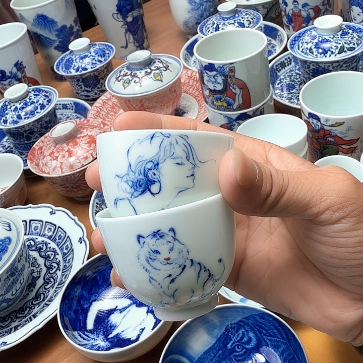 一对99玉泥坯单杯