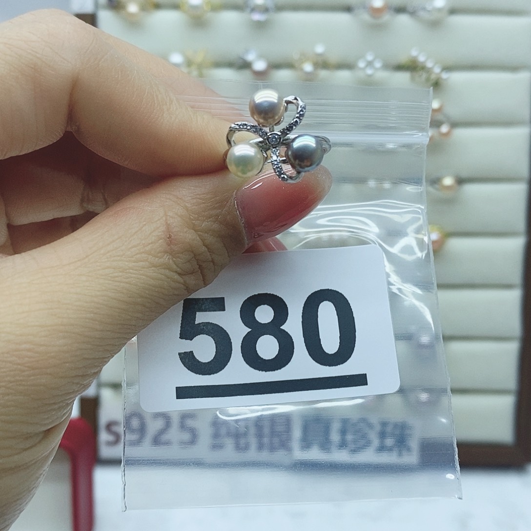 淡水珍珠戒指银S925镶嵌580