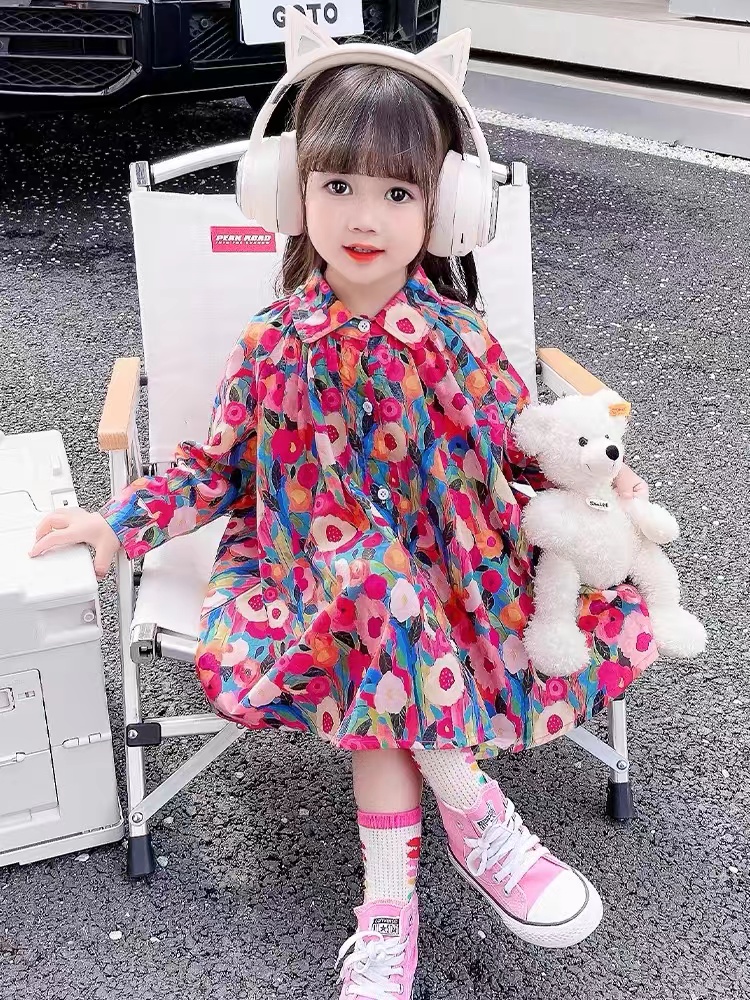 D31（汤圆童装）碎花裙子公主风长袖衬衫裙