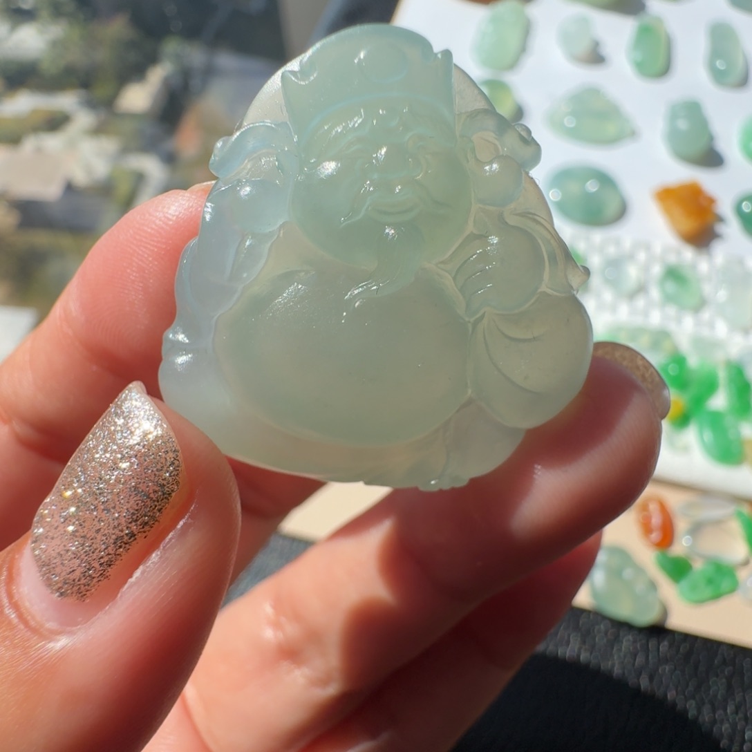 定制翡翠未镶嵌冰绿财神