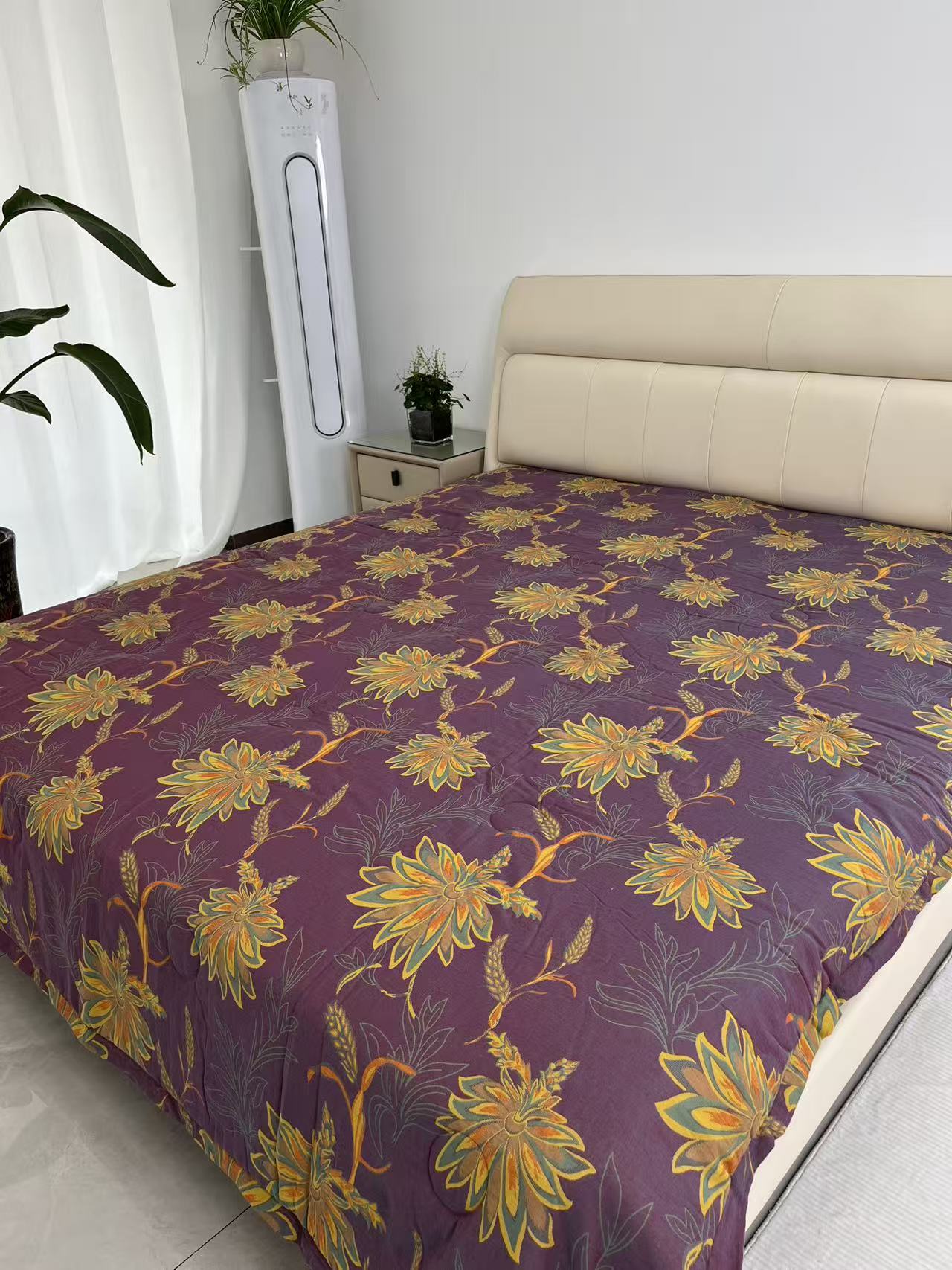 双层纱纱布提花大豆被双面透气可机洗【紫金花】1.2*1.5亲肤被子