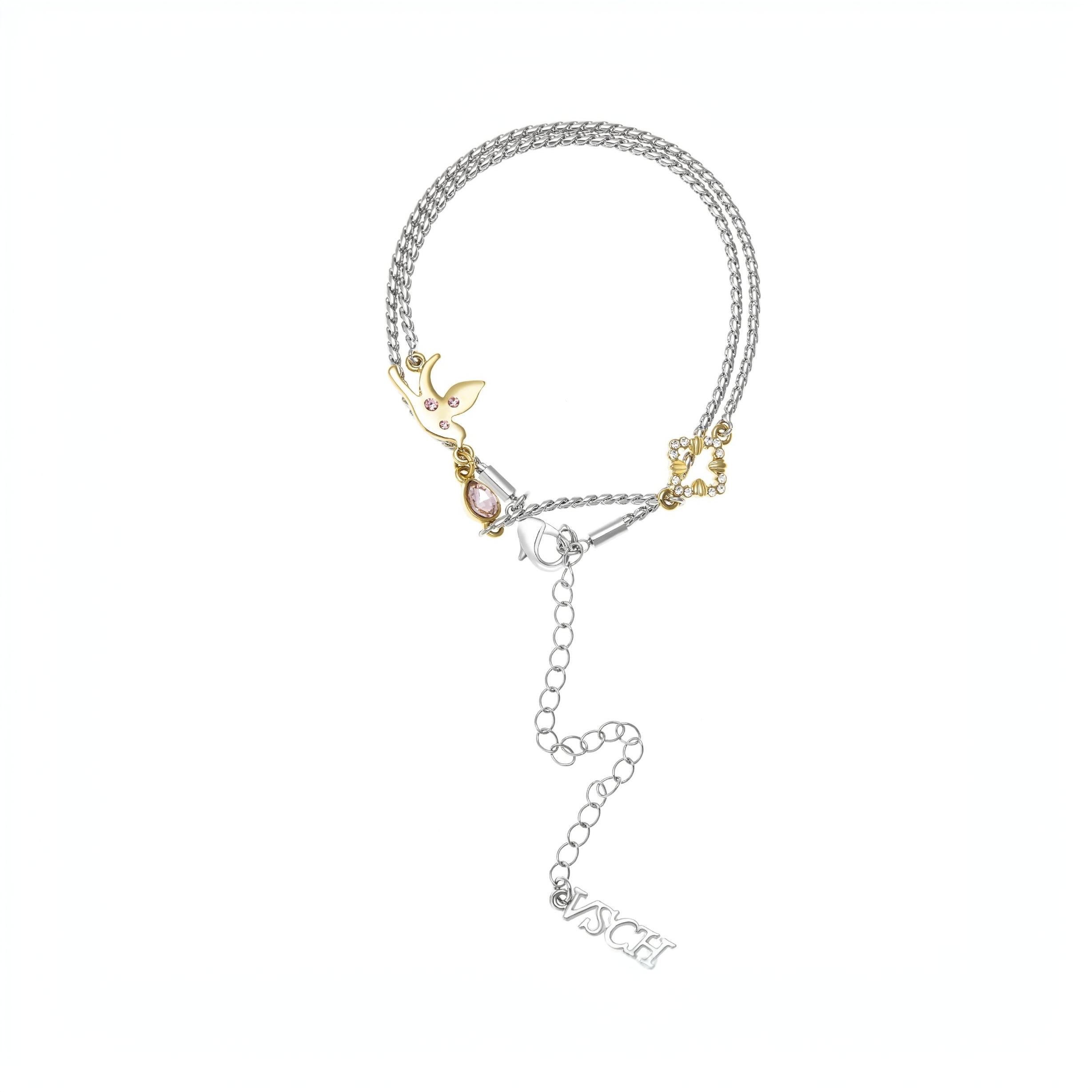 VSCH 合金仿水晶手链 铁盒系列 和平鸽双层细链手链