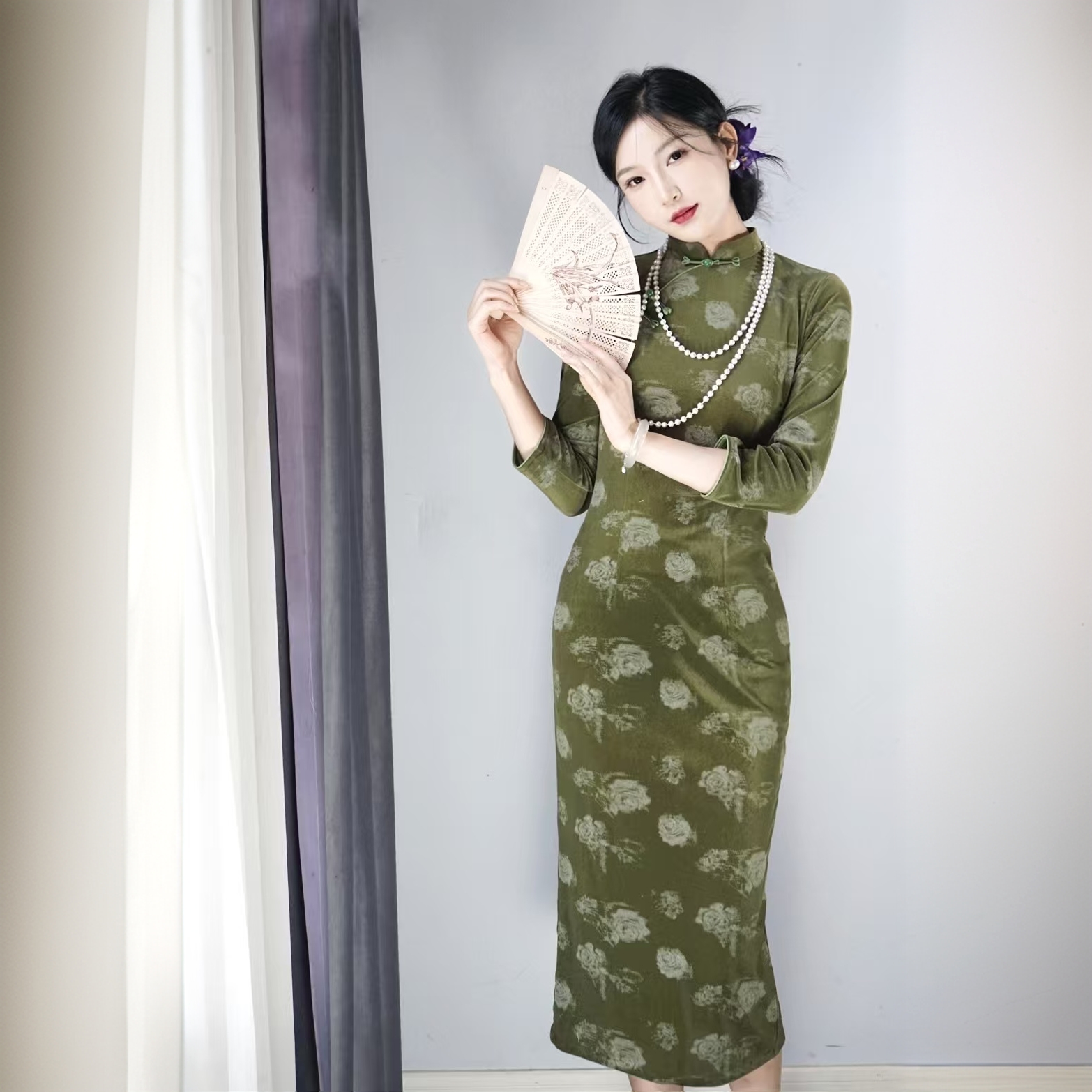 【莫奈】旗袍气质中长款日常中国风显瘦中式修身复古优雅中袖