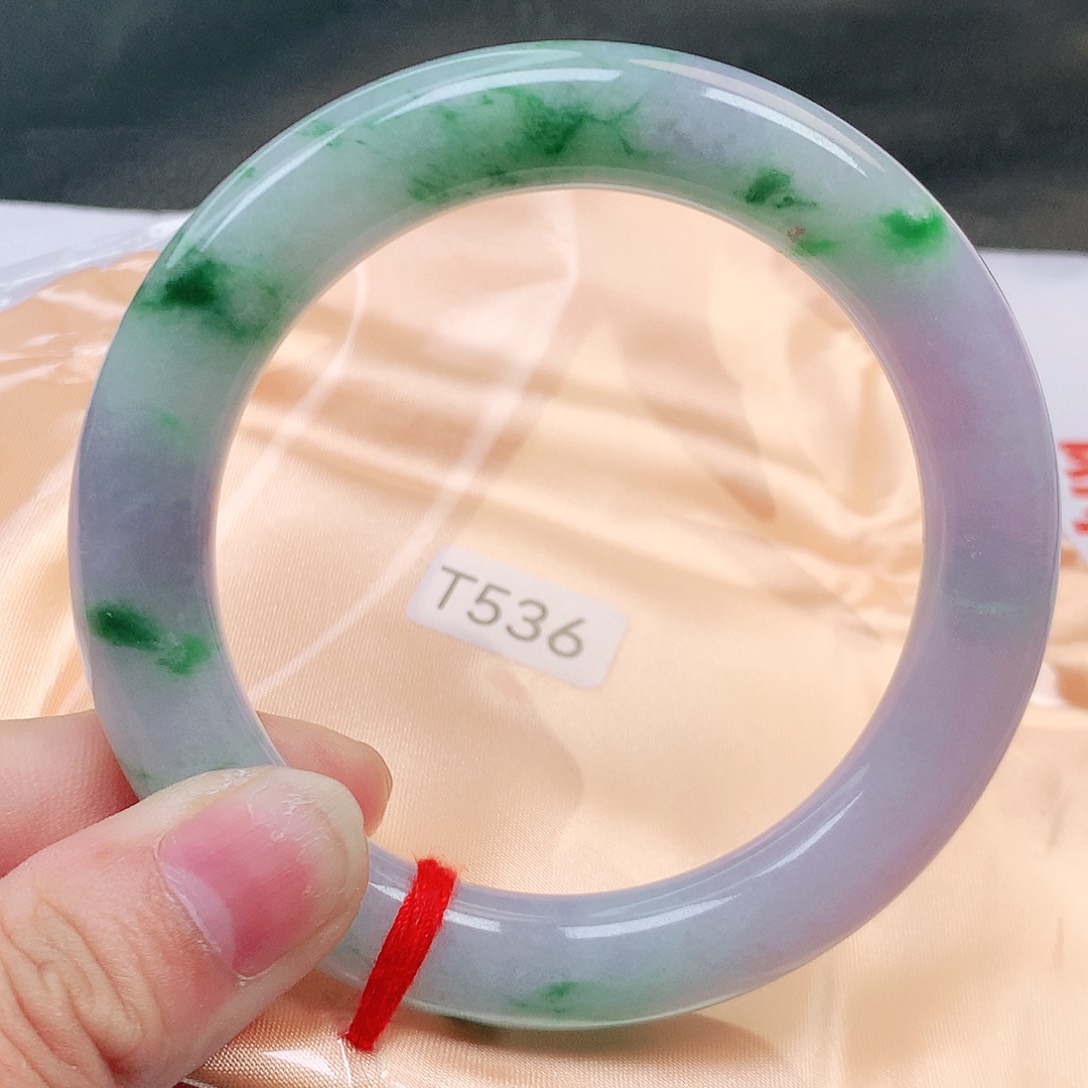 未镶嵌手镯翡翠缅甸纯天然A货翡翠紫底飘花圆条1511