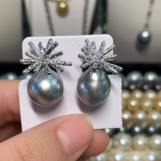 海水珍珠耳饰银S925镶嵌13