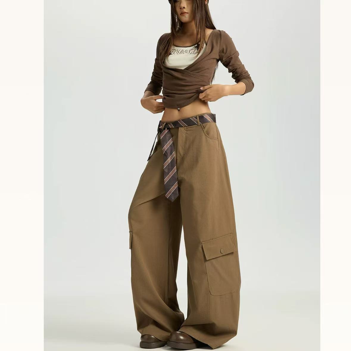 【领带点缀】休闲阔腿裤女