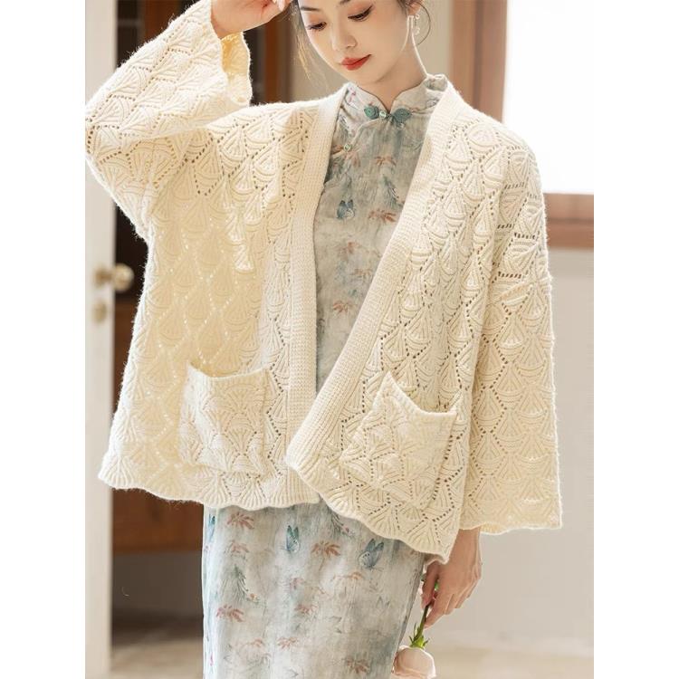 苏故里【奶油泡芙】设计师款春秋针织百搭纯色休闲气质优雅旗袍披肩