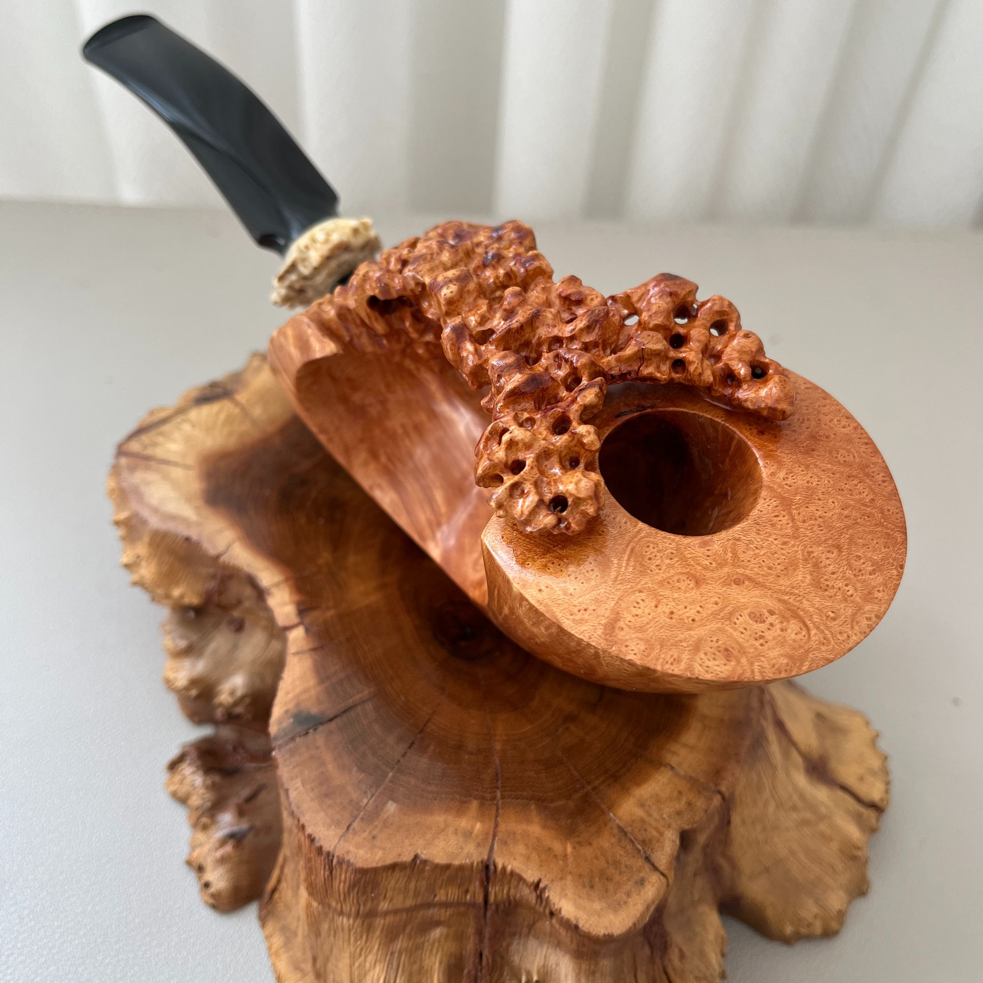 【自由式手工雕刻】大号石楠木雕刻烟斗含底座