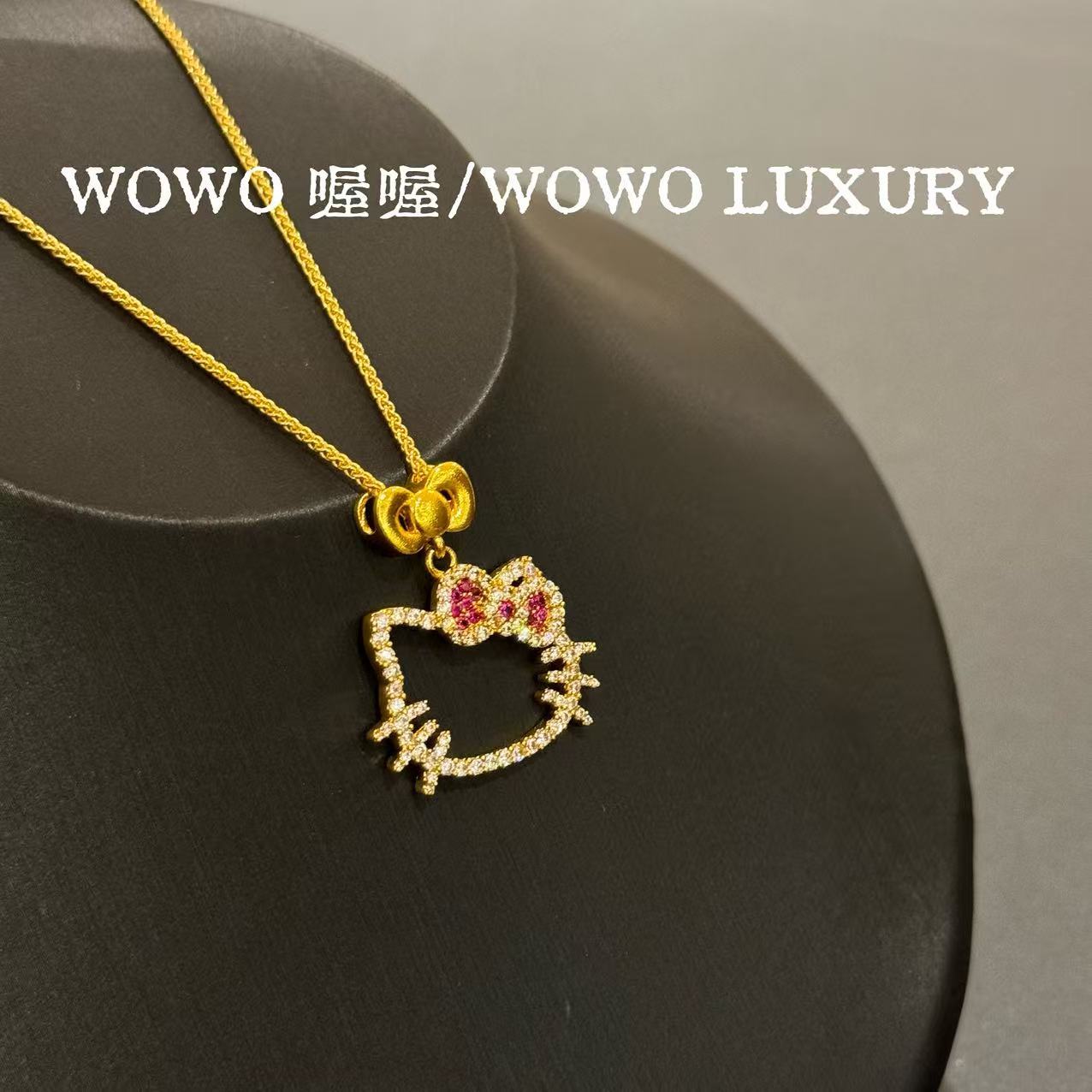 铜合金项链 【雅涛专属】W0W0 镂空蝴蝶结凯*蒂猫”镀金项链N2751