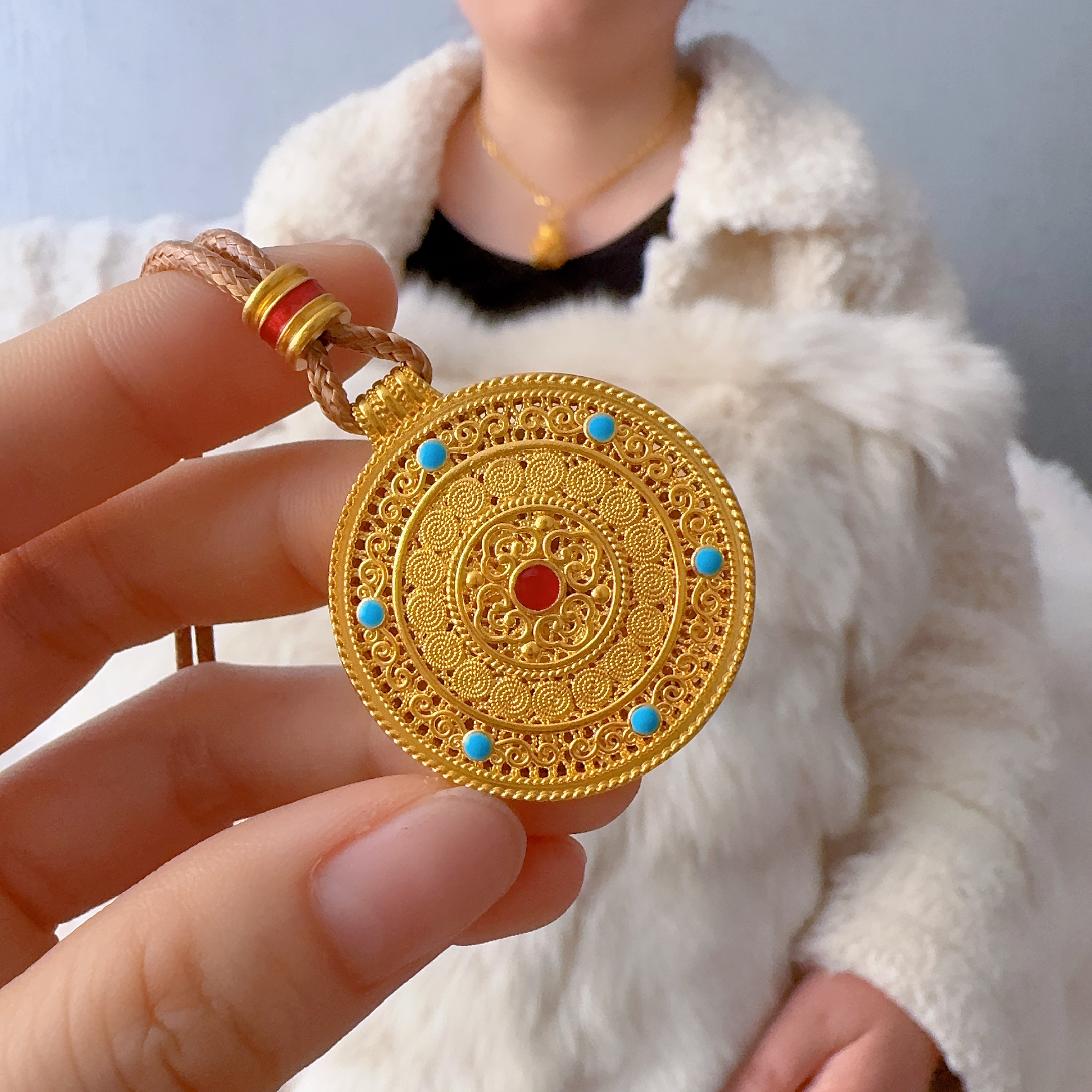 吊坠足银珐琅 珐琅系列吊坠 花丝如意圆满吊坠  时尚百搭精致款式