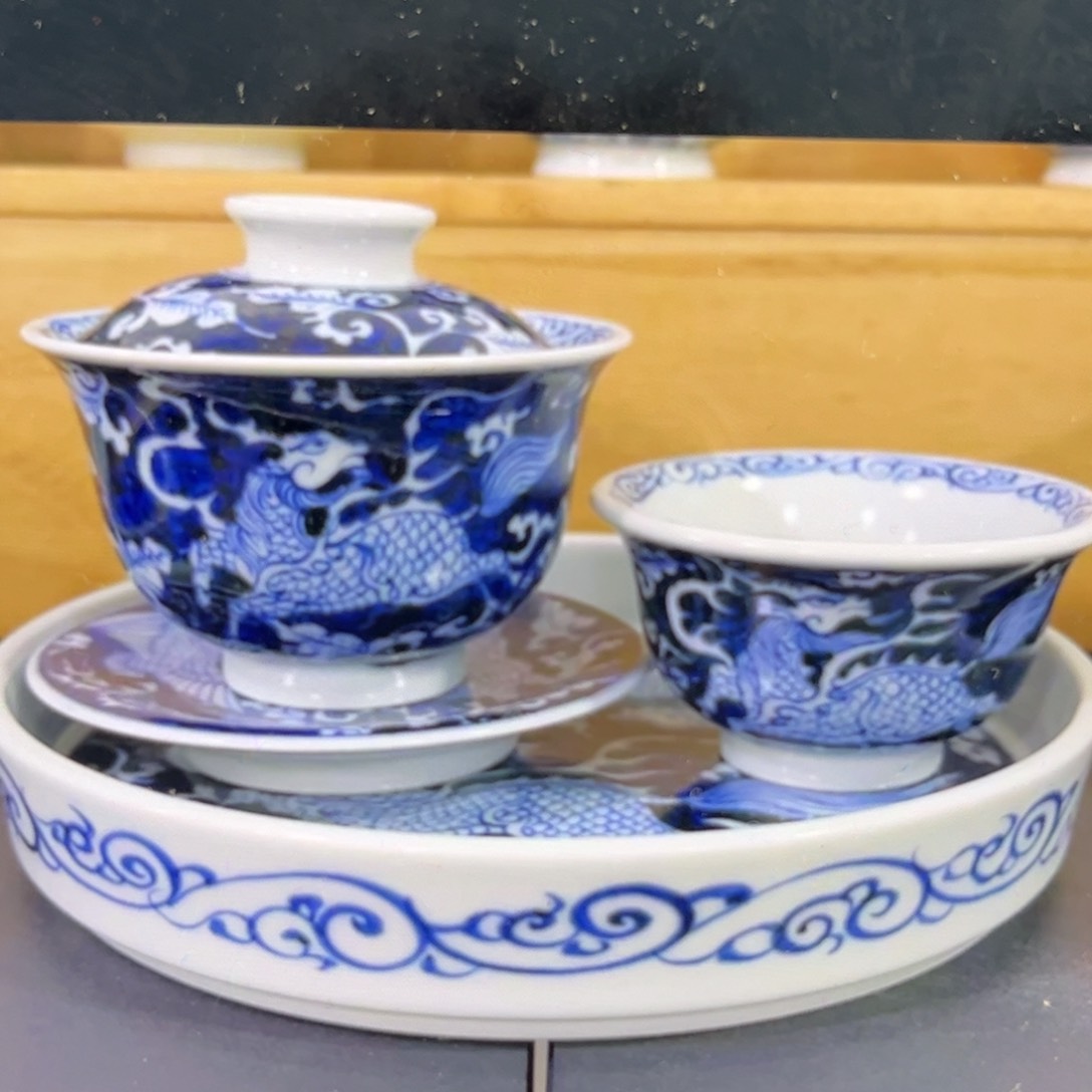 盖碗杯盖置壶承仿元麒麟引凤四件套 微瑕可单买