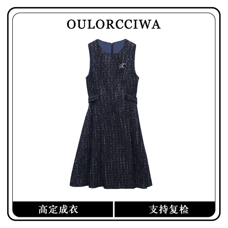 藏蓝色设计师款名媛气质小香风高级气质时尚收腰显瘦OLQW-1895