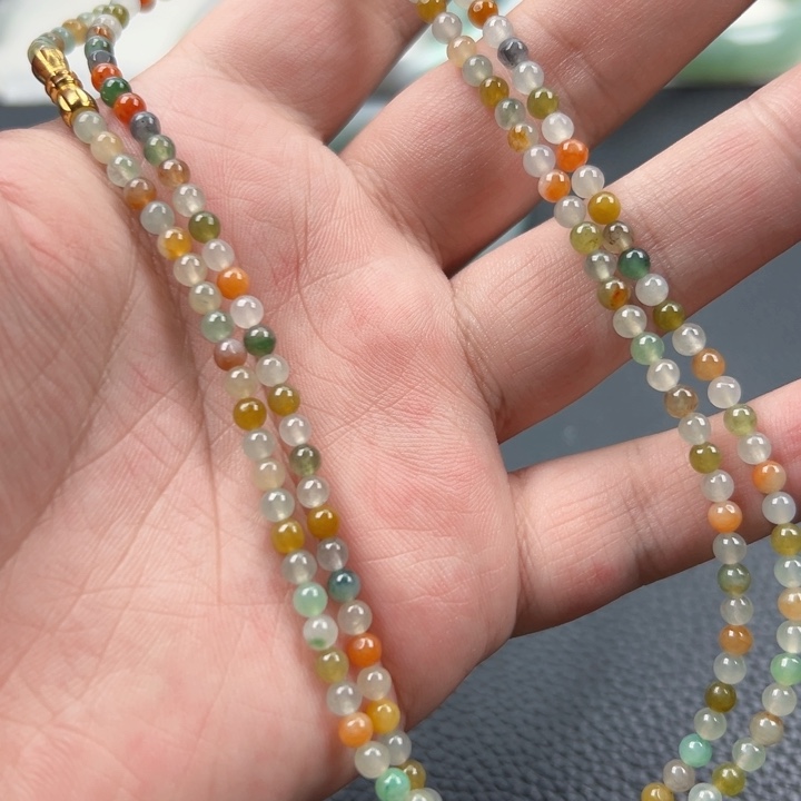 定制翡翠未镶嵌小米珠项链