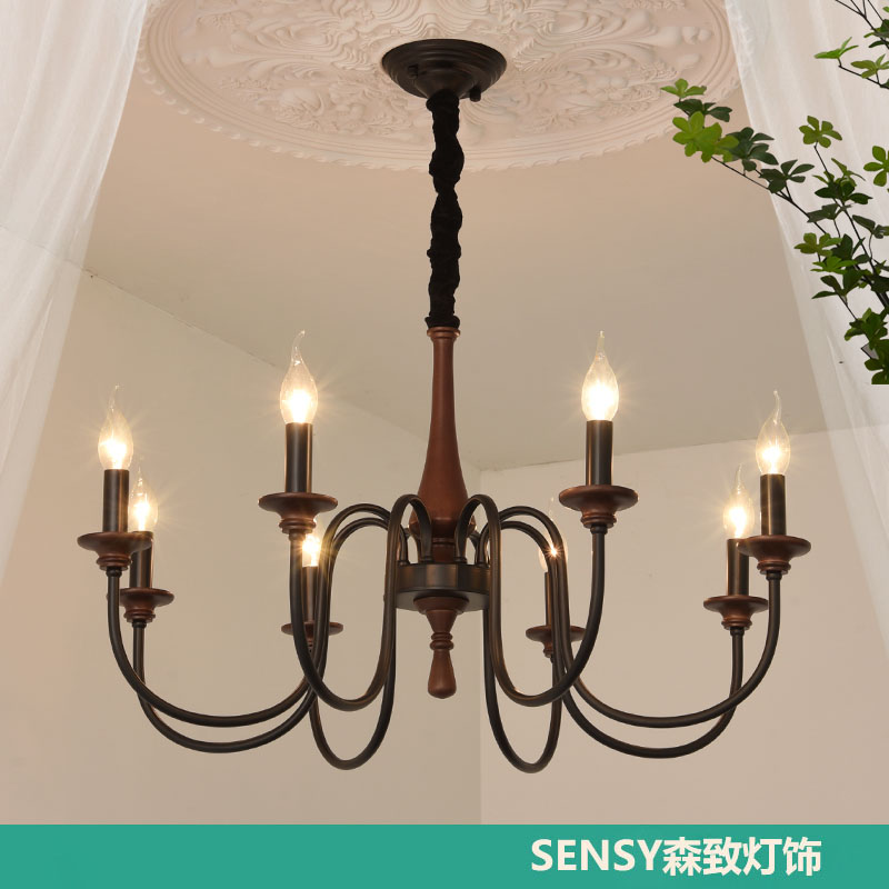 美式复古吊灯客厅卧室餐厅灯法式乡村民宿实木新款高级感蜡烛灯具