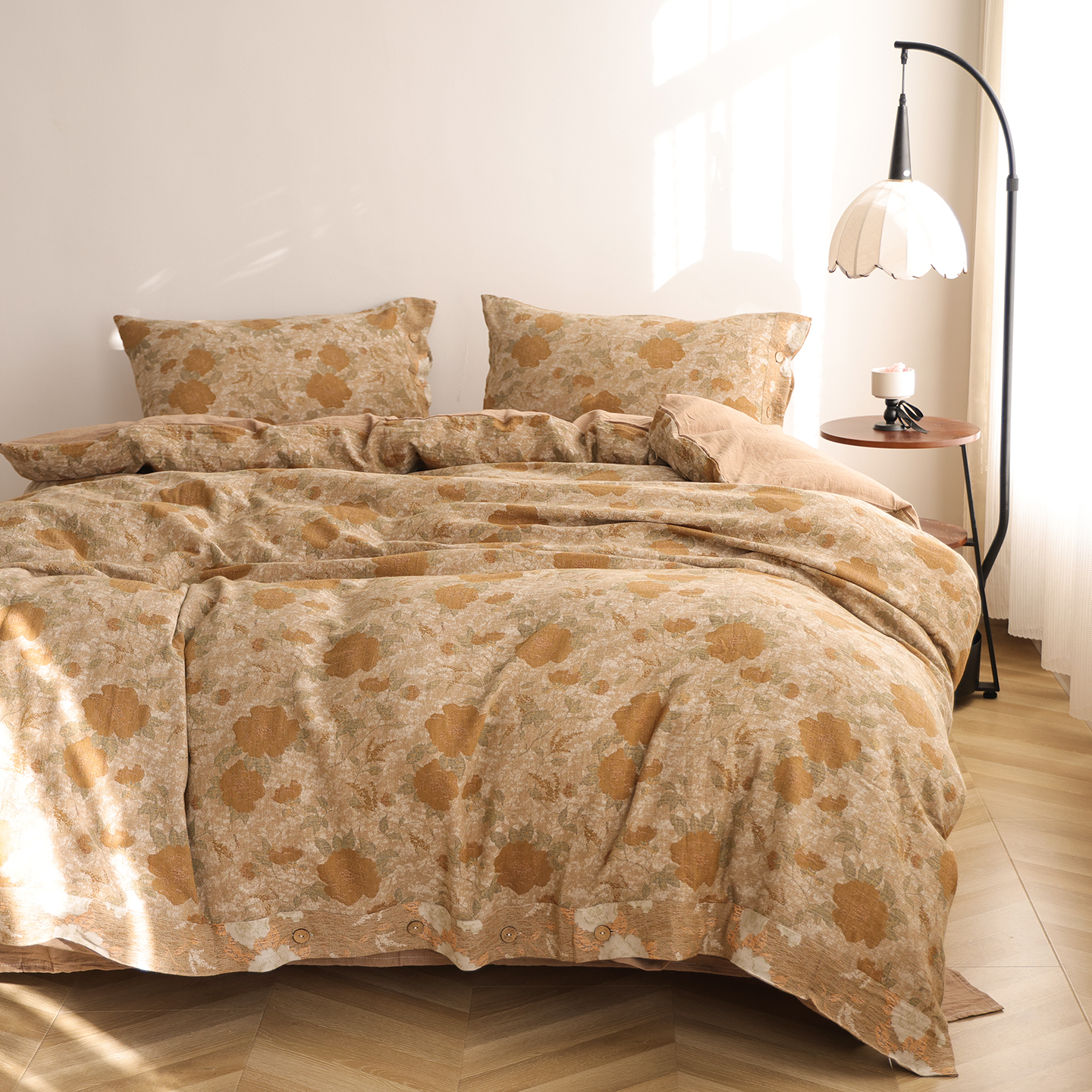 100%全棉床上用品四件套纯棉提花复古风床单被套柔软亲肤床品套件