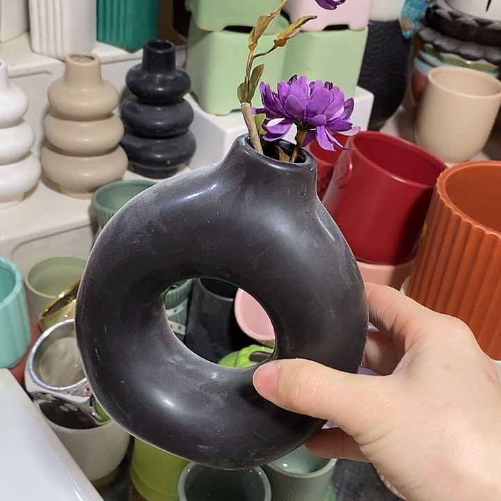 陶摆件陶盆有孔 瑕疵针孔漏釉介意勿拍外口 3外高15