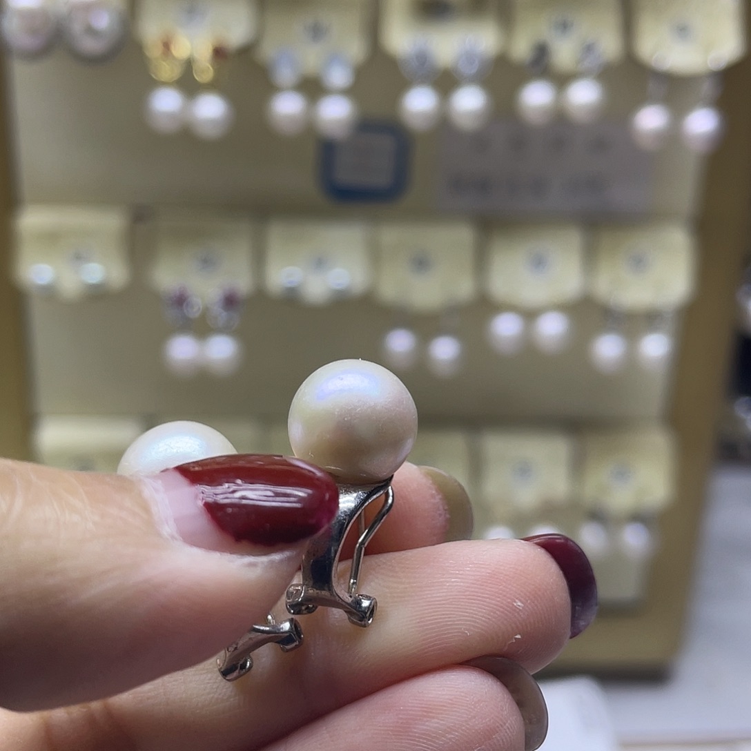 耳饰银S925镶嵌淡水珍珠