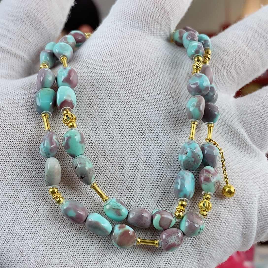 绿松石珠宝奇石18K金镶嵌45c m