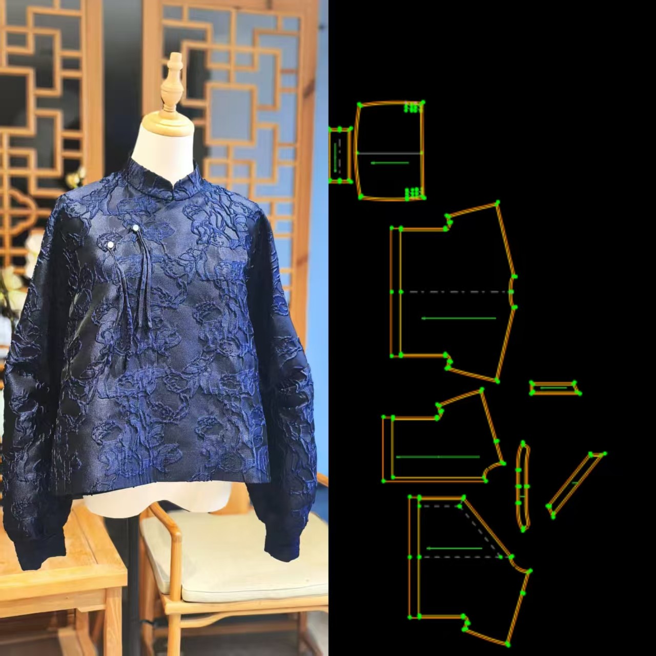 新中式偏襟球形时尚外套纸样 