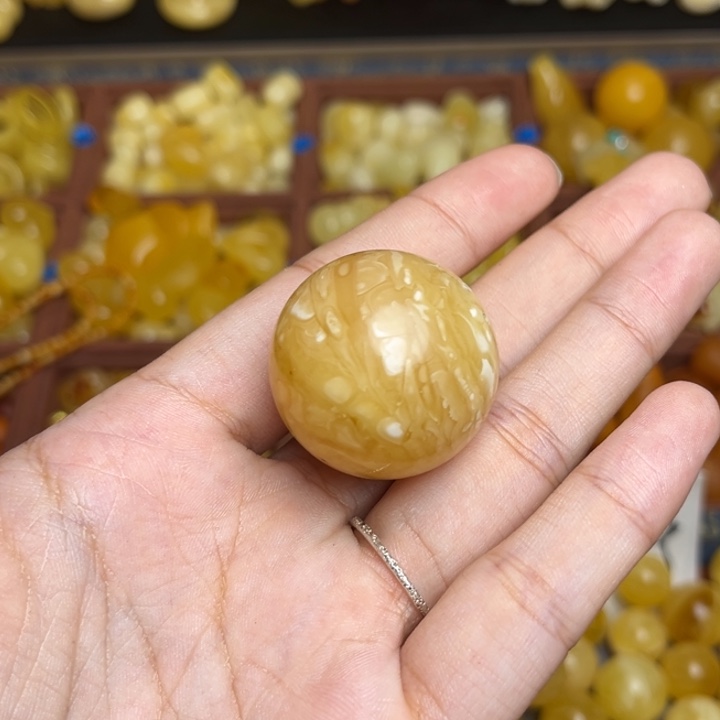 蜜蜡未镶嵌珠宝奇石蜜糖妖花圆珠卡30+ 微瑕