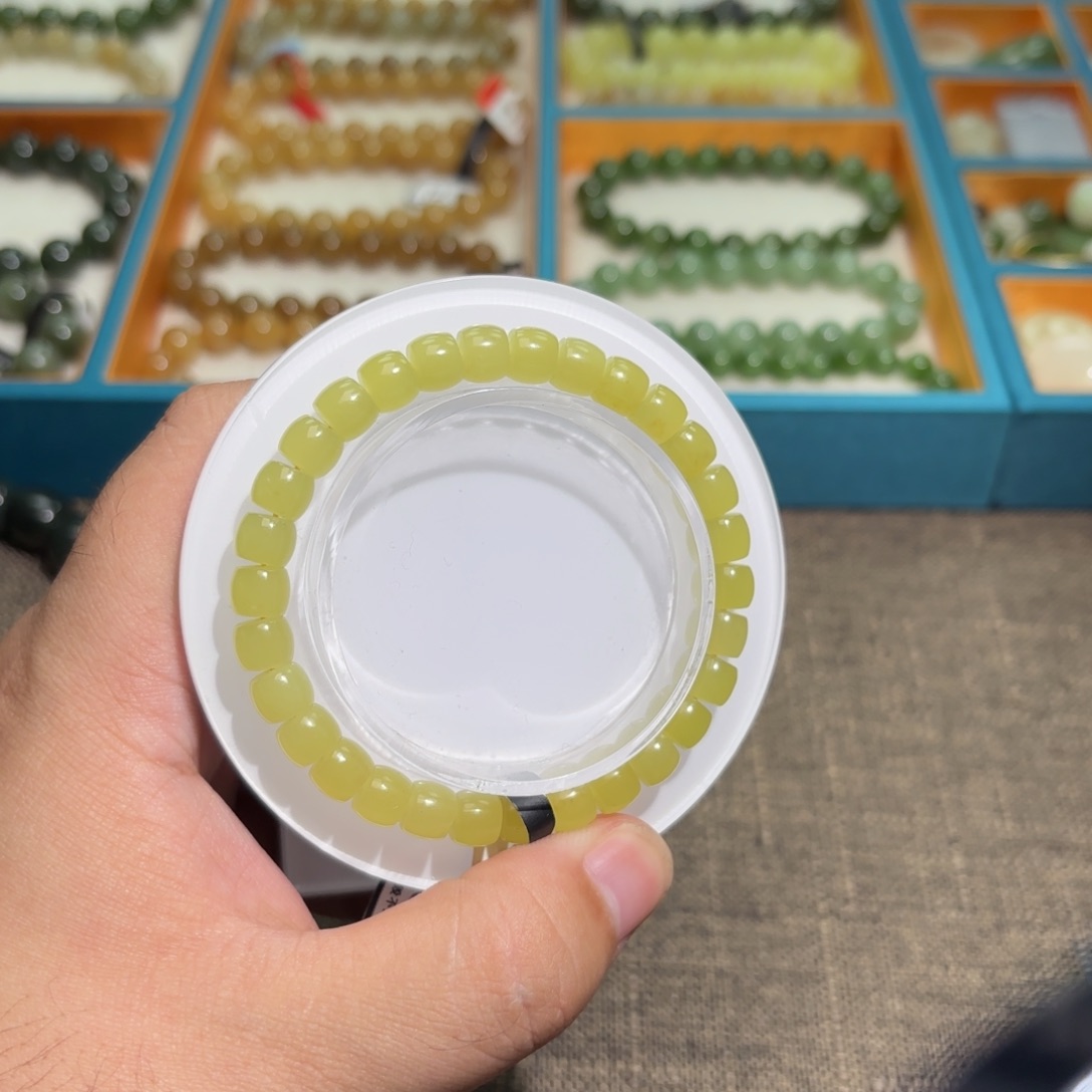 和田玉未镶嵌手串黄口直切7MM