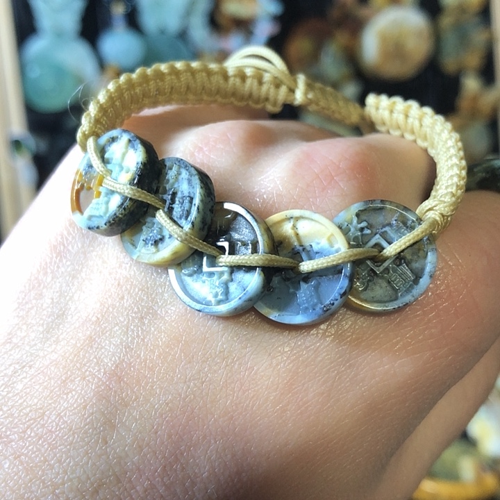 岫玉未镶嵌岫玉五帝钱手链