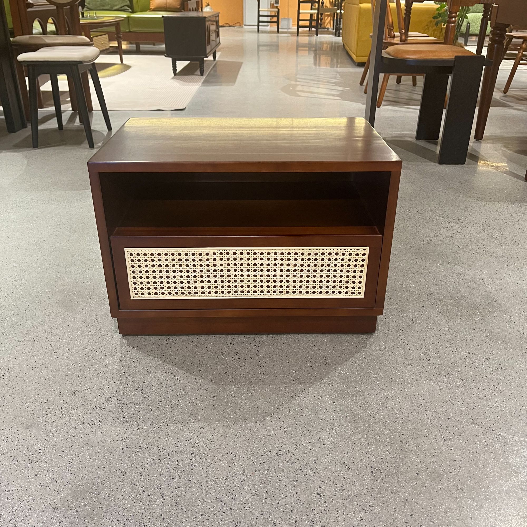 藤编双抽床头柜中古卧室收纳柜法式双抽储物柜复古家用床尾装饰柜