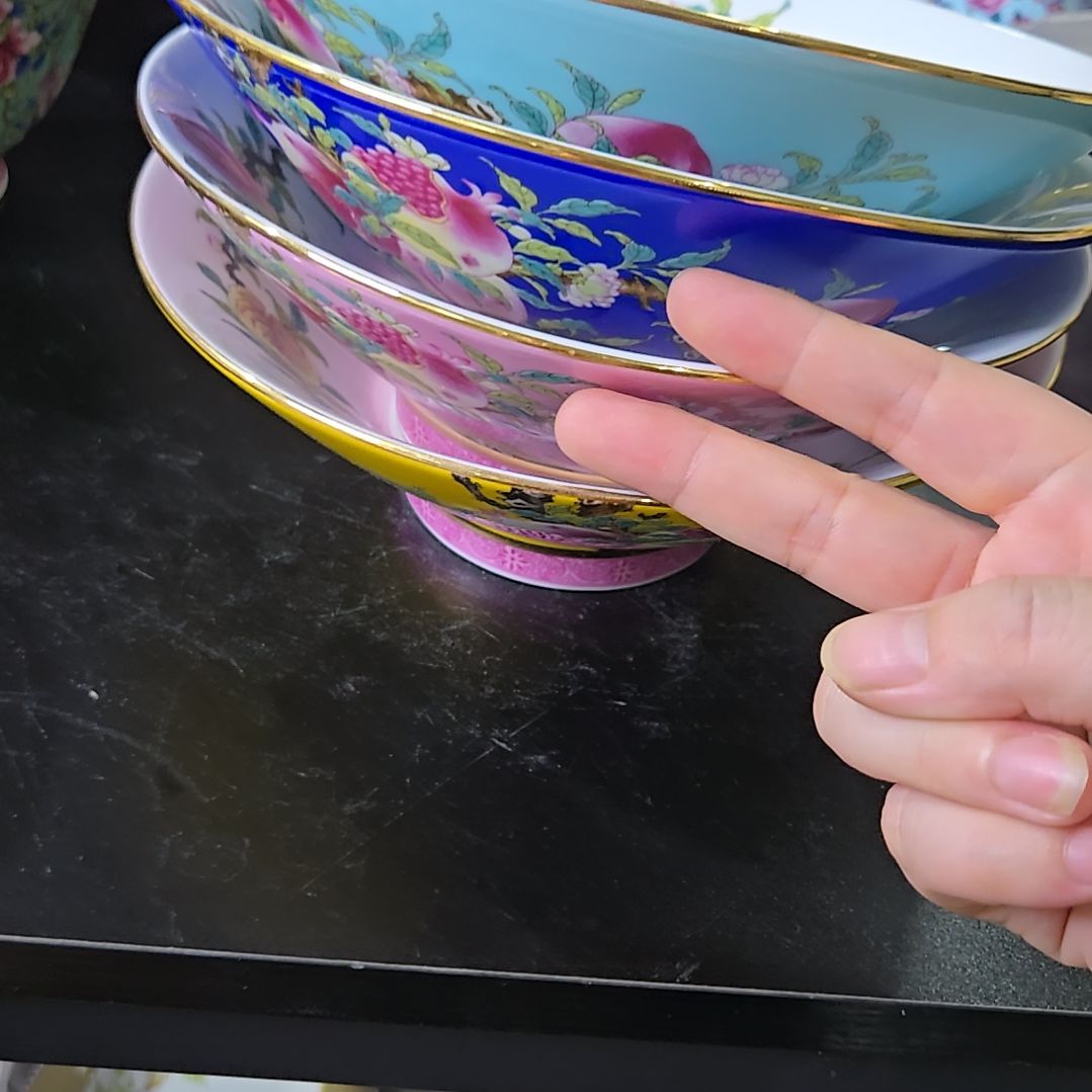 瓷片微瑕珐琅彩8寸2个斗笠碗666666