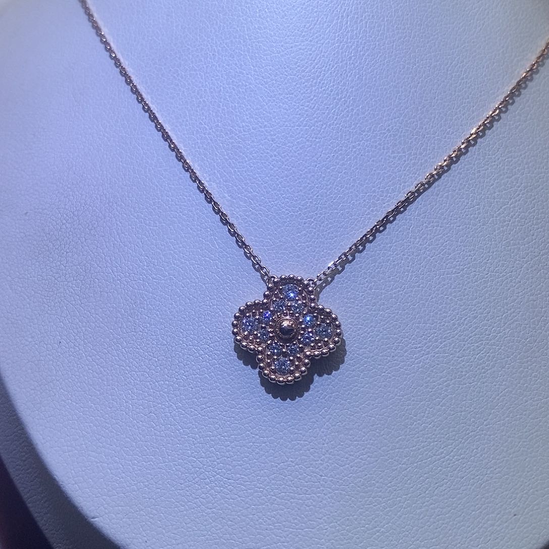 钻石颈饰18K金镶嵌四叶草项链k玫