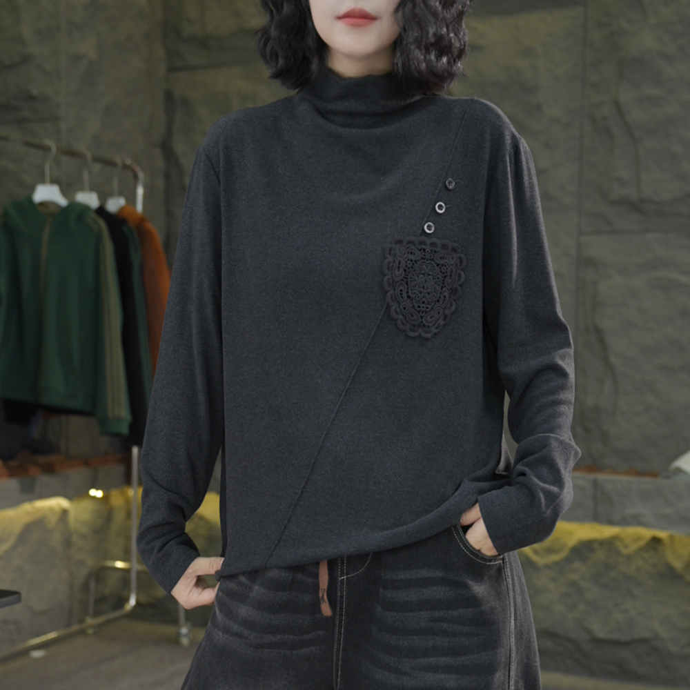 J65 秋冬新款内搭常规女半高领圆领T恤宽松型保暖拼接冬季打底衫