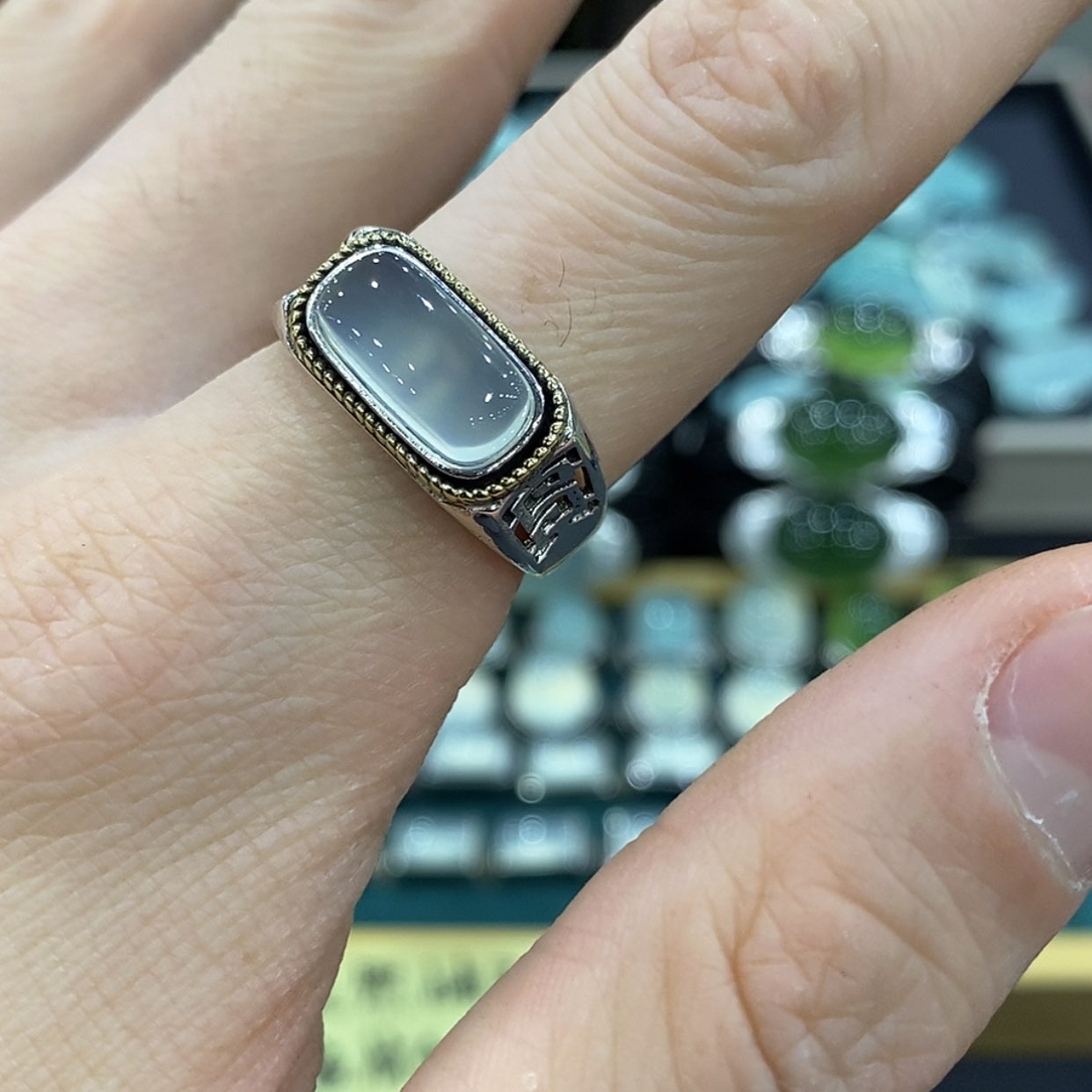 【闪购商品】蛇纹石玉银S925镶嵌戒指