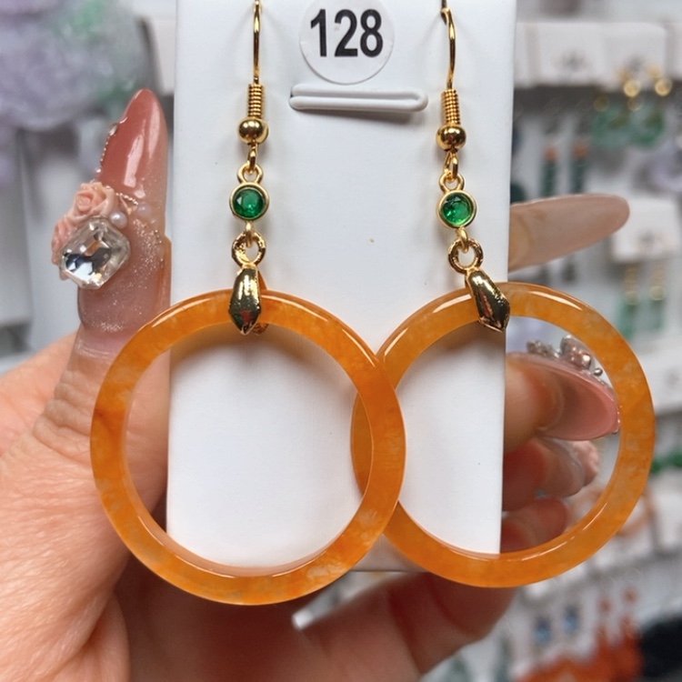 【闪购商品】翡翠耳饰银S925镀金镶嵌玉****^优化耳饰