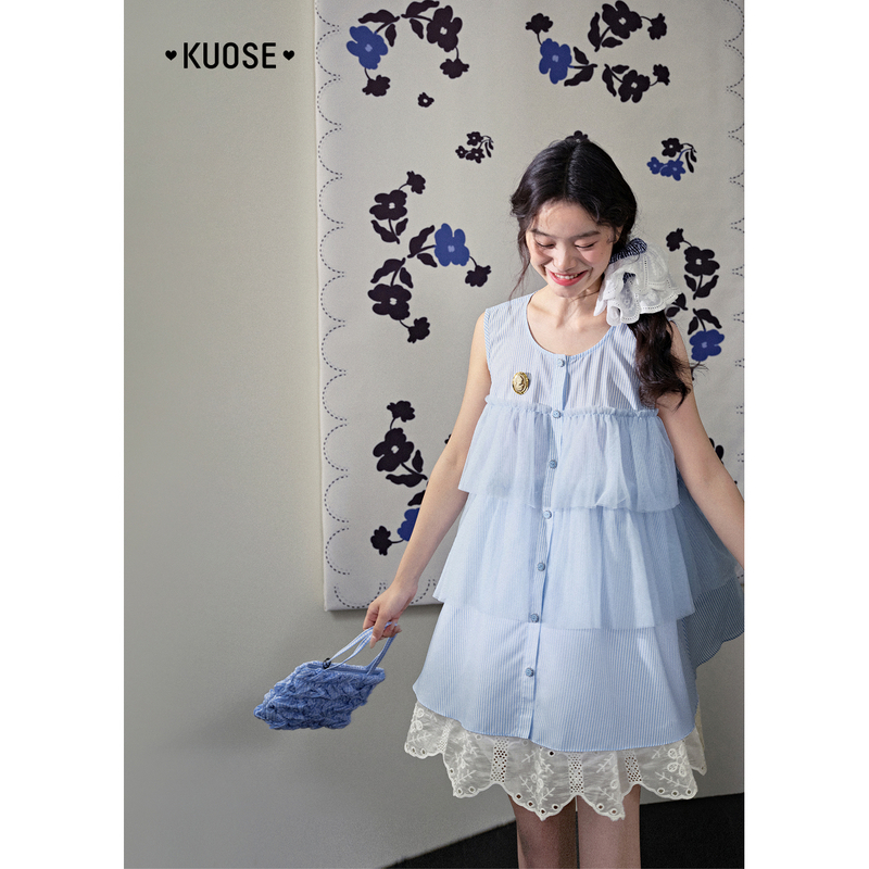 阔色网纱无袖上衣女2025夏季新款吊带女生韩系ins衣服KSJ2506012