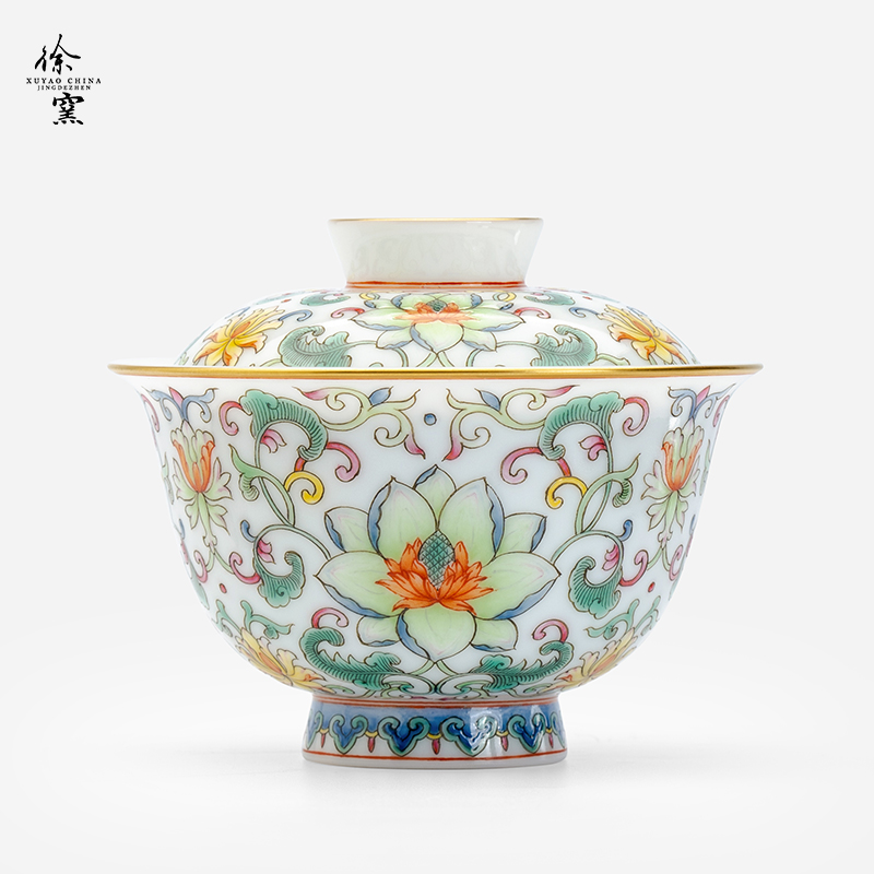 【徐窑】宝相花元宝盖碗 | 周大乐优选 | 景德镇陶瓷