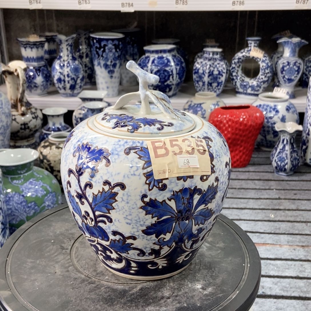 摆件茶叶罐手绘釉下彩