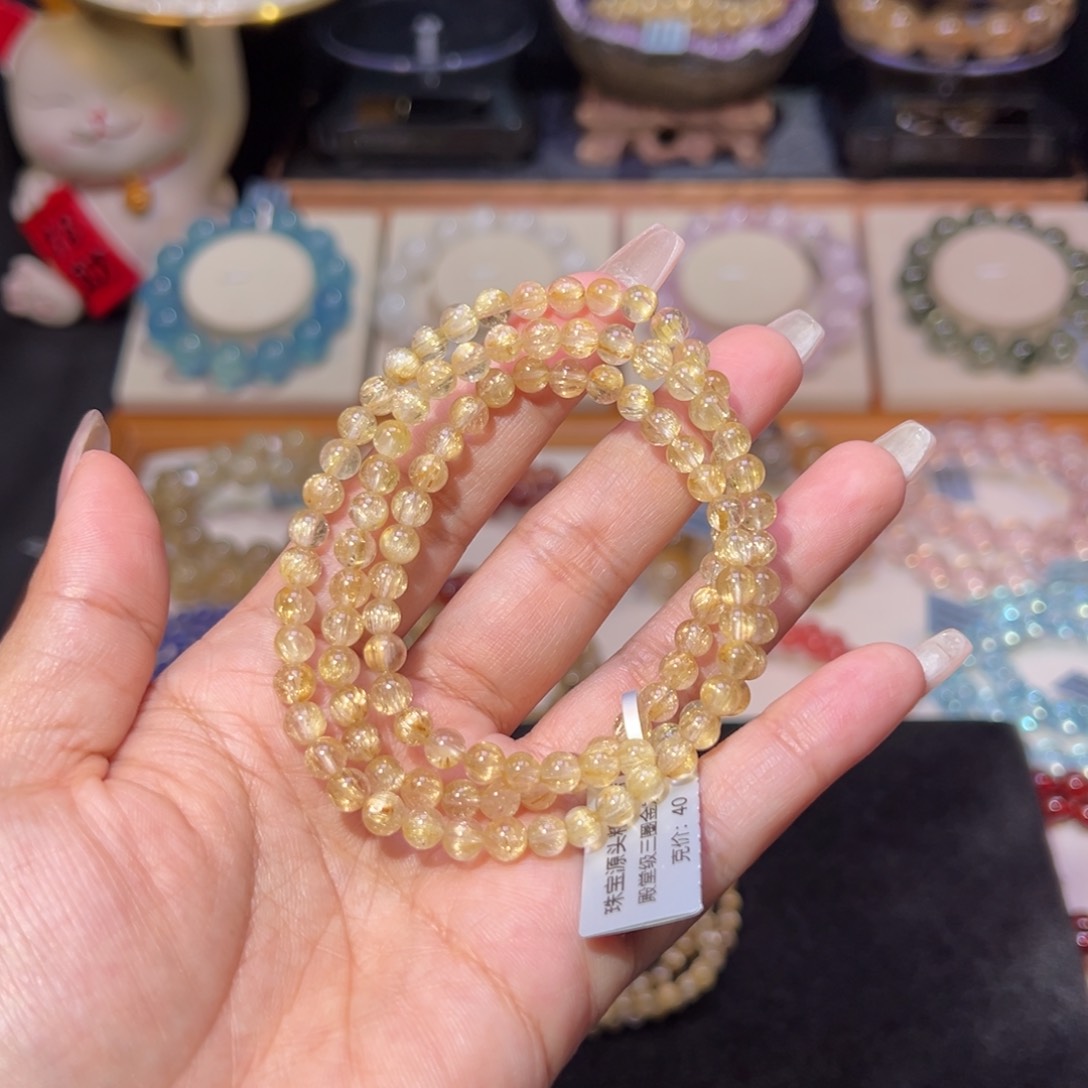 水晶手串未镶嵌金发晶三圈5.2m m