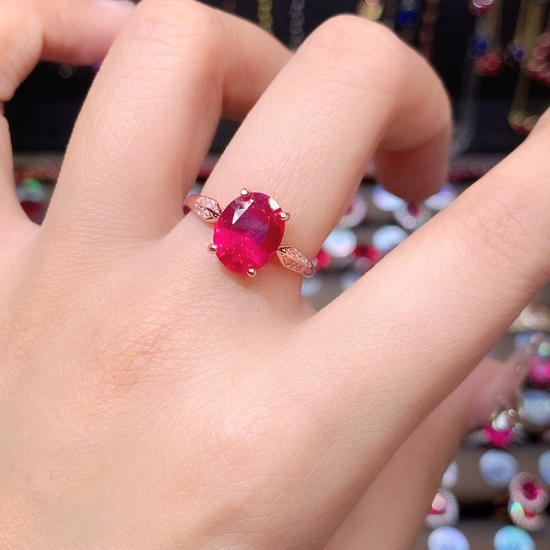 红宝石戒指银S925镶嵌810玫瑰金